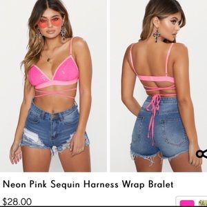 Cute hot pink sequin lace up bralet